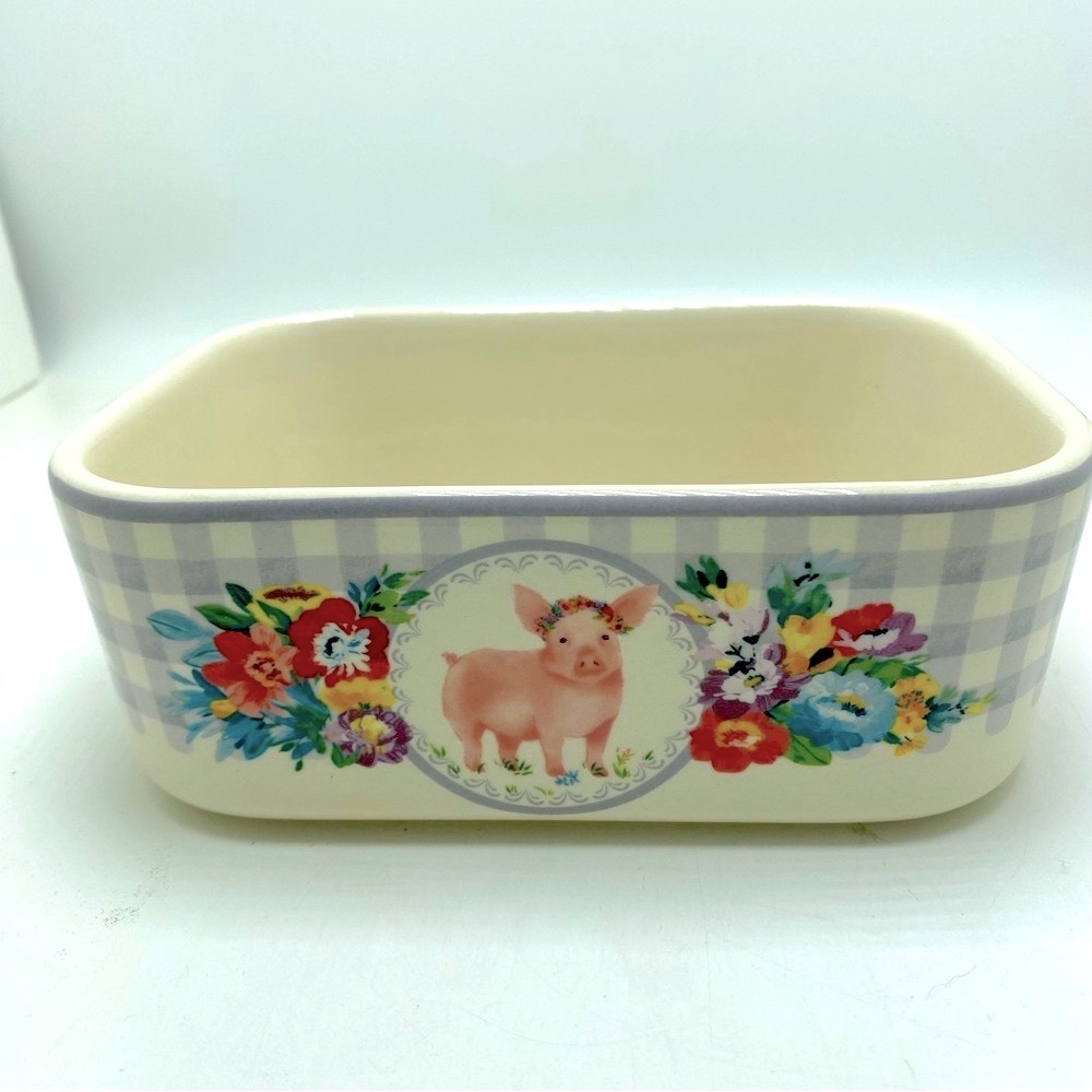 Pioneer Woman Sweet Romance Blossom Mini Ceramic Loaf Pan With Pig